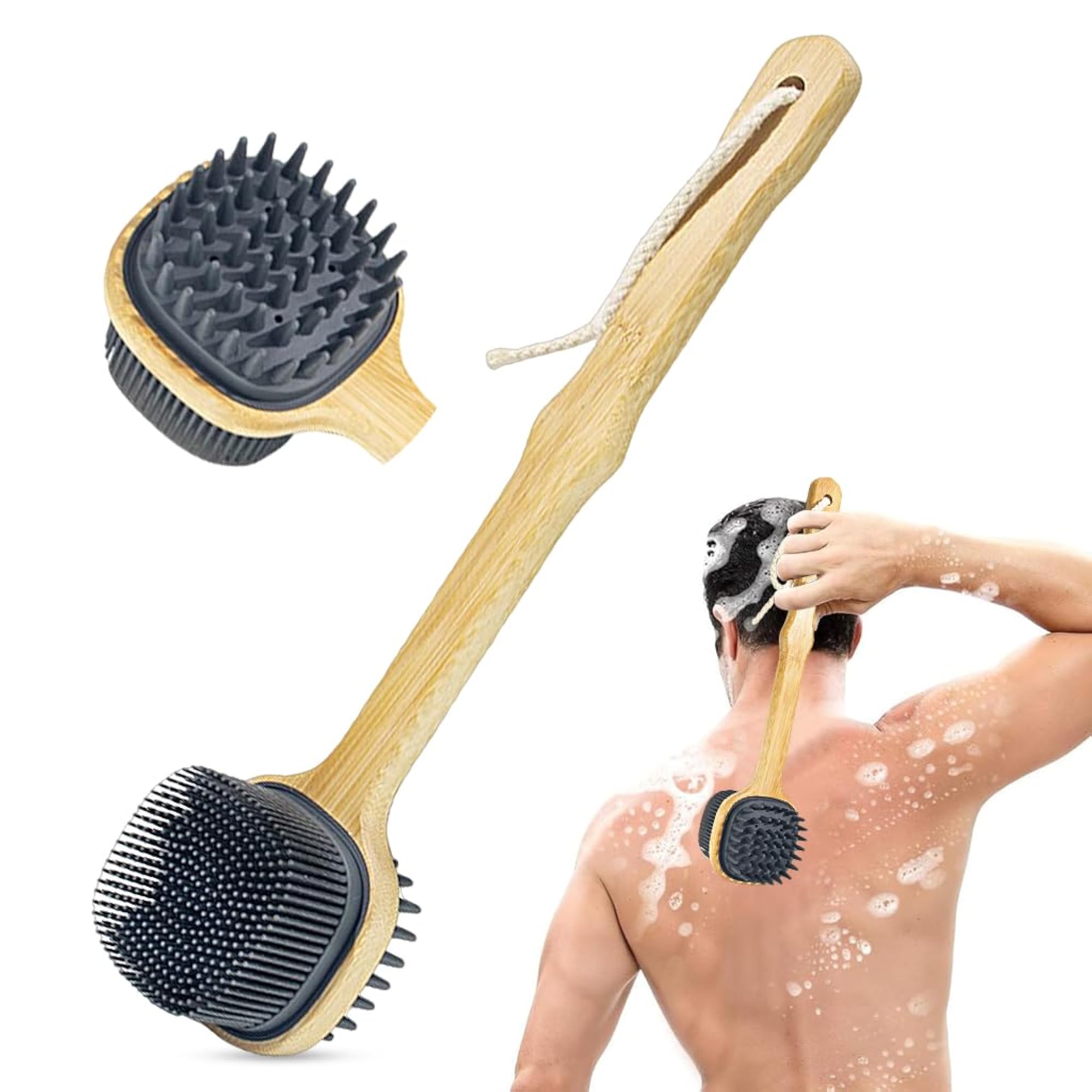 Long Handle Back Lotion Applicator with 3 Replaceable Brush Heads
